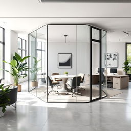 A collaborative office space designed for three people, measuring 30 square meters