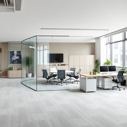 A precisely designed collaborative office space for three individuals, accurately measuring 30 square meters
