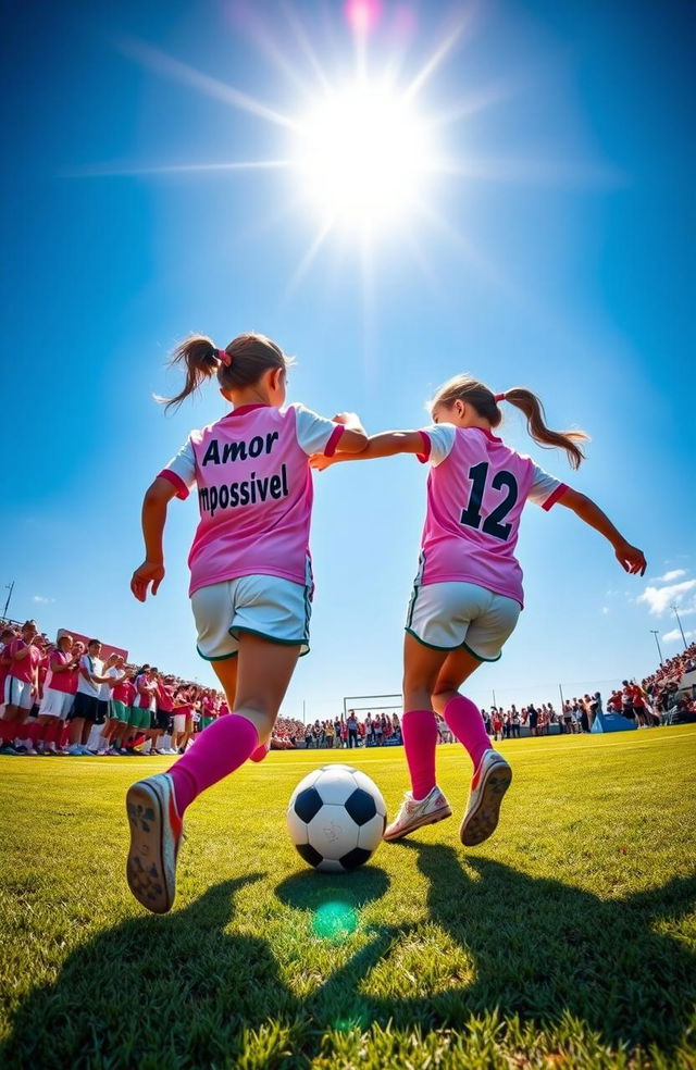 Two girls playing soccer, full of energy and passion