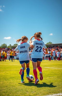 Two girls playing soccer, full of energy and passion