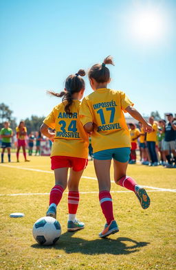 Two girls playing soccer, full of energy and passion