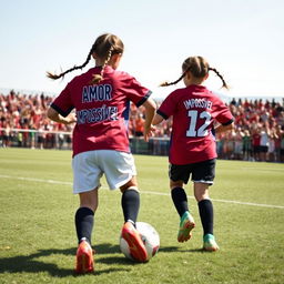 Two girls playing soccer, brimming with enthusiasm and teamwork