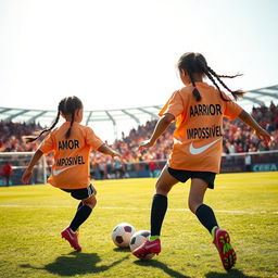 Two girls playing soccer, brimming with enthusiasm and teamwork