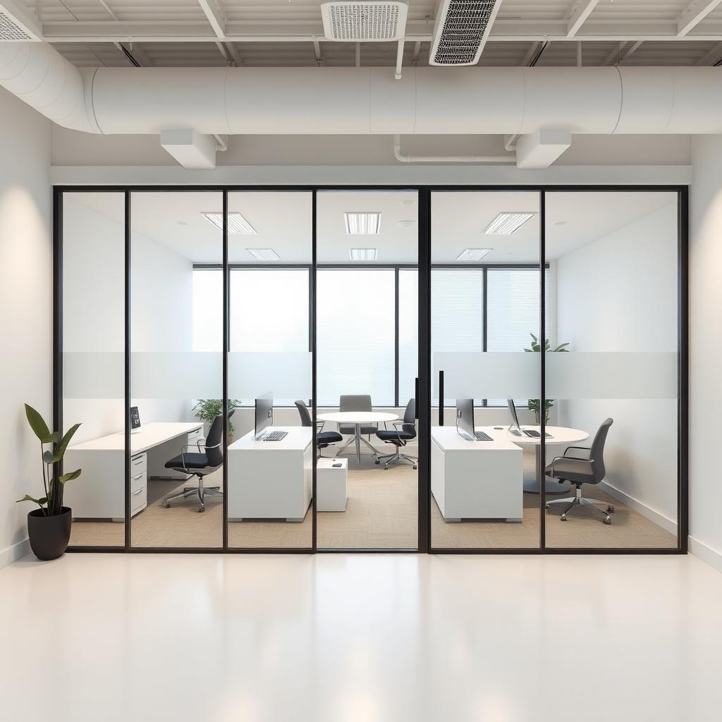 An accurately sized office space of 30 square meters designed for three individuals