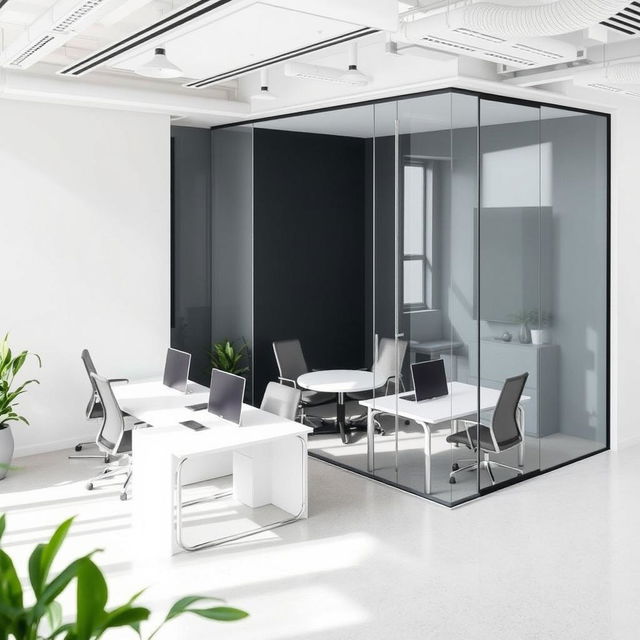 An accurately sized office space of 30 square meters designed for three individuals