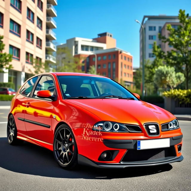 A customized 2002 Seat Ibiza 6L featuring sleek black alloy wheels and a sporty front bumper from the 2007 model, creating a unique and modern appearance