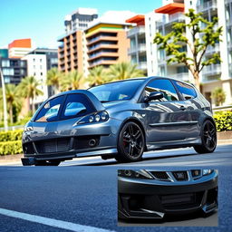 A 2002 Seat Ibiza 6L in a sleek gray color, enhanced with stylish black alloy wheels and a sporty front bumper from the 2007 model