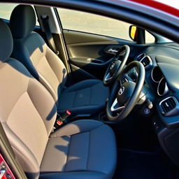 the interior of a 2015 Opel Corsa, featuring a compact and modern design with comfortable fabric seats, an intuitive dashboard with easy-to-read dials and an integrated infotainment system