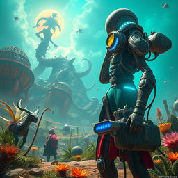 A creatively reimagined scene inspired by the theme of an alien world featuring powerful beings, vibrant colors, and intricate alien technology