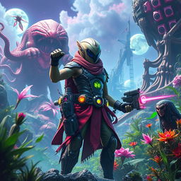 A creatively reimagined scene inspired by the theme of an alien world featuring powerful beings, vibrant colors, and intricate alien technology