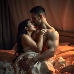 A beautifully sensual scene of an intimate couple in a romantic setting