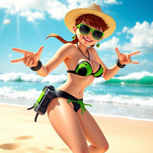 A dynamic and stylish character inspired by the essence of Ben 10, depicted in a vibrant bikini