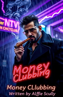 A striking Mexican man of mixed race with a muscular yet lean frame, wearing a stylish black overcoat
