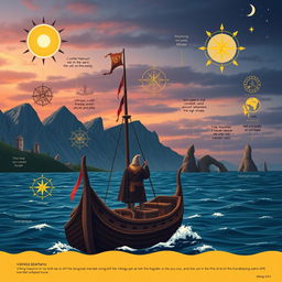 An informative and artistic depiction of Vikings using traditional navigation techniques long before the advent of GPS