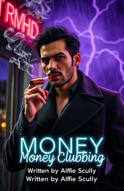 A cinematic scene featuring a Mexican man of mixed race, wearing a stylish black overcoat, showcasing a muscular yet lean frame