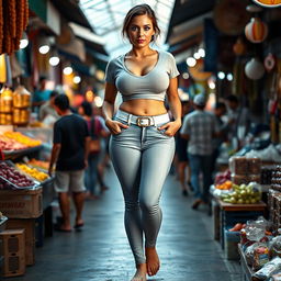 A sexy long hourglass shaped woman with medium breasts and very wide, bulging hips