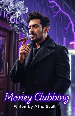 A cinematic scene featuring a Mexican man of mixed race, wearing a stylish black overcoat, his muscular but lean frame exuding strength