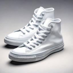 A hyper-realistic image of white sneakers