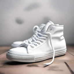 A hyper-realistic image of white sneakers