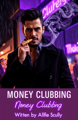A cinematic scene featuring a mixed-race Mexican man wearing a black overcoat, showcasing a muscular but lean frame