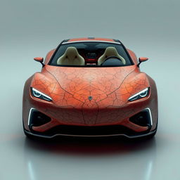 A surreal and imaginative concept of a car design with body panels resembling human skin textures, integrating organic curves and peculiar details that evoke a sense of the uncanny