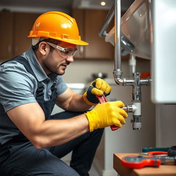 A professional plumber working on a residential plumbing system