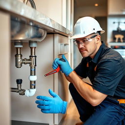 A professional plumber working on a residential plumbing system