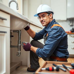 A professional plumber working on a residential plumbing system