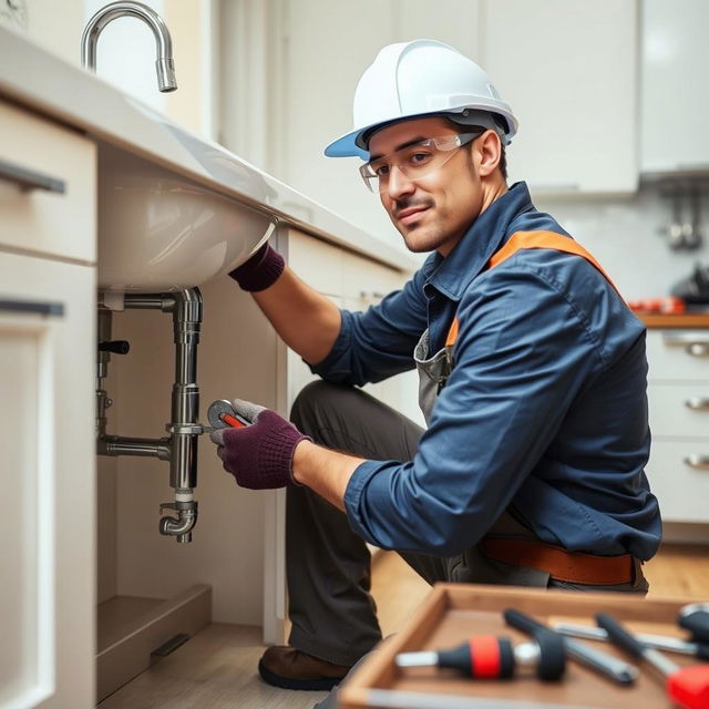 A professional plumber working on a residential plumbing system