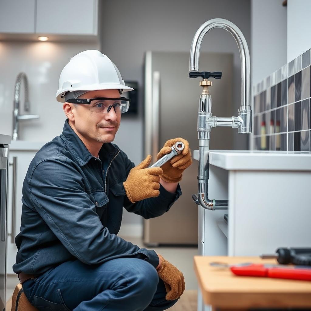 A professional plumber working on a residential plumbing system