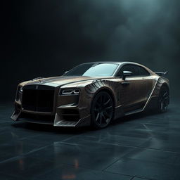 A dark and provocative artistic rendering of an evil luxury car concept, designed with a chilling theme that incorporates elements resembling the textures of skin, embodying a grotesque understanding of high-end automotive design