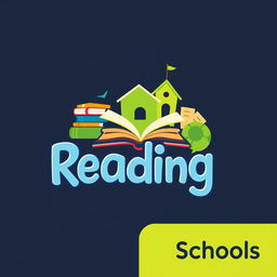 A creative and engaging logo design featuring the word 'Reading' along with imagery of stacked books and educational symbols