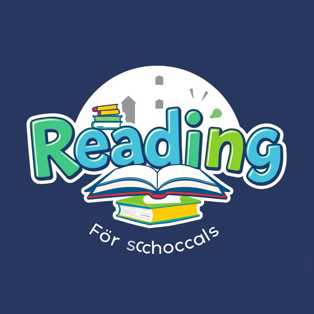 A creative and engaging logo design featuring the word 'Reading' along with imagery of stacked books and educational symbols