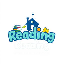A creative and engaging logo design featuring the word 'Reading' along with imagery of stacked books and educational symbols