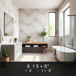 A modern bathroom design featuring a spacious layout measuring 10x5 feet