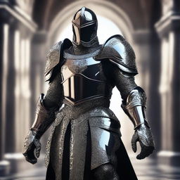 A 4K, high-definition, hyper-realistic digital art piece showcasing a futuristic Knight in black armor