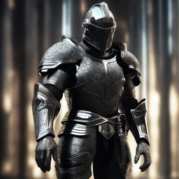 A 4K, high-definition, hyper-realistic digital art piece showcasing a futuristic Knight in black armor