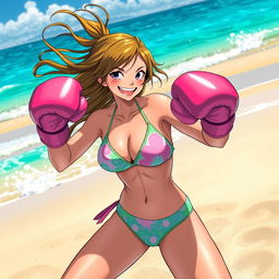 A vibrant scene featuring Uta from One Piece, enjoying a sunny day at the beach