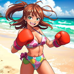 A vibrant scene featuring Uta from One Piece, enjoying a sunny day at the beach
