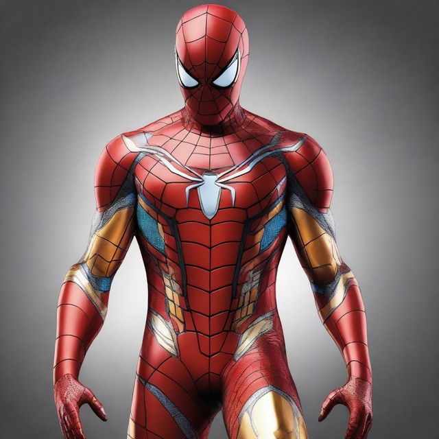 A high-quality digital art piece featuring Spiderman in an Iron Man-inspired costume