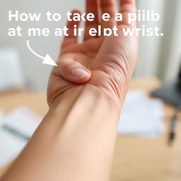 A close-up image demonstrating how to take a pulse at the wrist