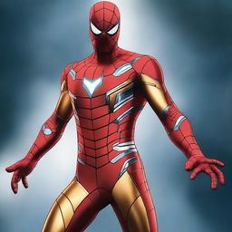 A high-quality digital art piece featuring Spiderman in an Iron Man-inspired costume