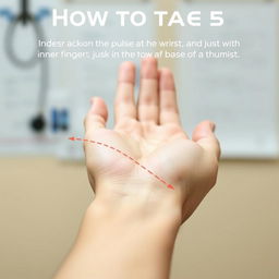 A detailed instructional image showing how to take a pulse at the wrist