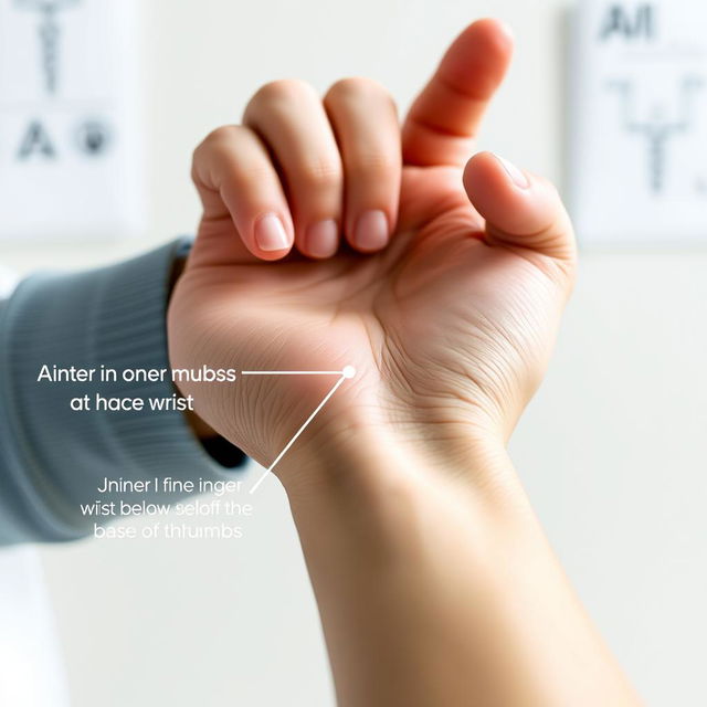 A detailed instructional image showing how to take a pulse at the wrist