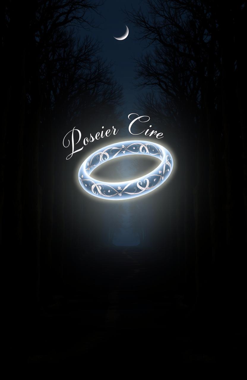 A glowing bracelet floating above a forest pathway, illuminating the dark path with its light