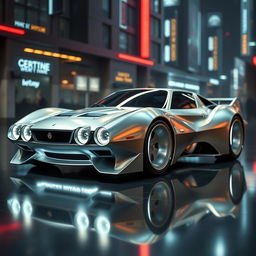 A striking image of a futuristic Italian Lancia Stratos, envisioned as a mid-engine concept car designed by the esteemed Bertone