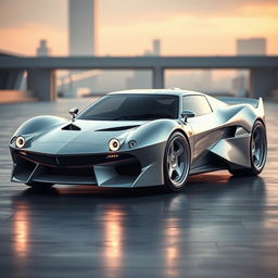A captivating image of a futuristic Italian Lancia Stratos, envisioned as a mid-engine concept car designed by the renowned Bertone