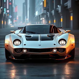 A captivating image of a futuristic Italian Lancia Stratos, envisioned as a mid-engine concept car designed by the renowned Bertone