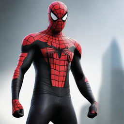 A high-quality digital art piece featuring Spiderman in a black ninja-inspired costume