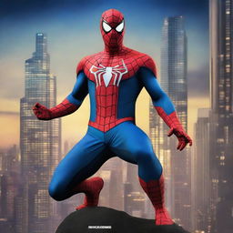 A high-quality digital art piece featuring Spiderman in an Optimus Prime-inspired costume, set against a night city backdrop